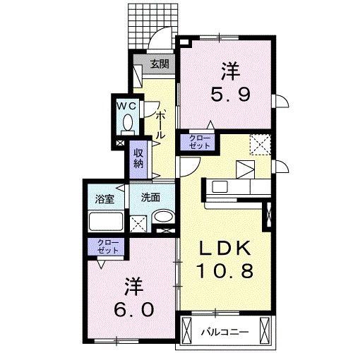 アライブK(2LDK/1階)の間取り写真