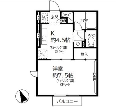 ドミール北初富(1K/2階)の間取り写真