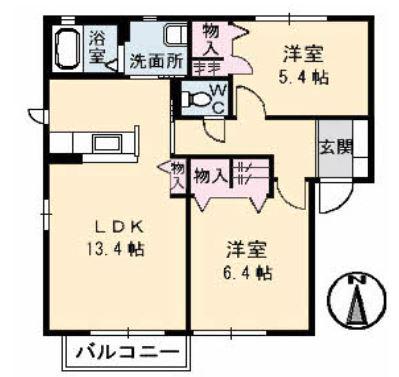レフィナード B棟(2LDK/1階)の間取り写真
