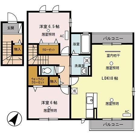 松韻舎D棟(2LDK/2階)の間取り写真
