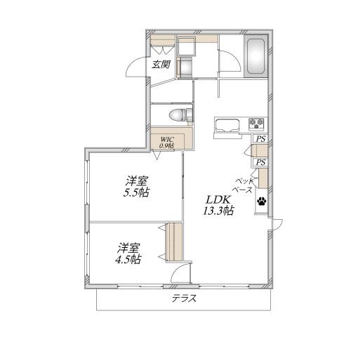 BELLA CASA(2LDK/1階)の間取り写真