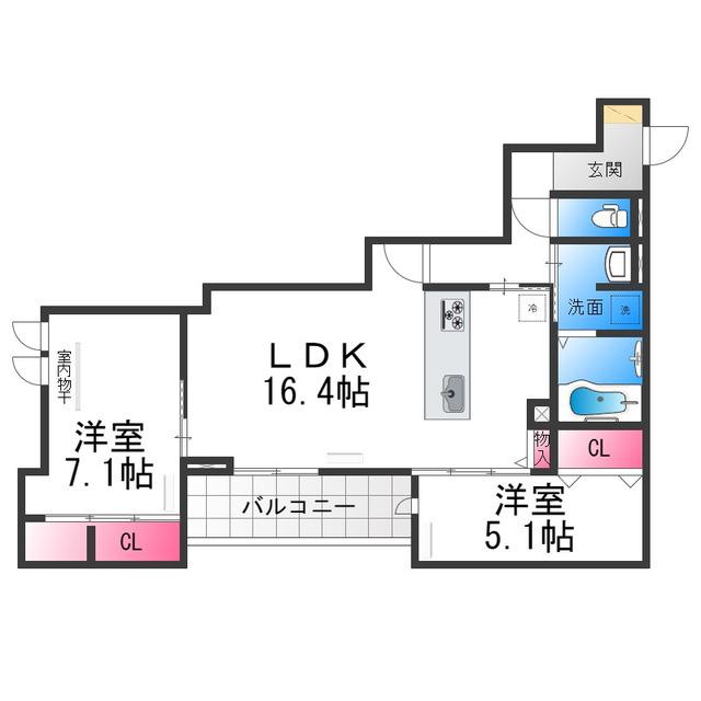 ラ メゾン ピック 中百舌鳥II(2LDK/2階)の間取り写真