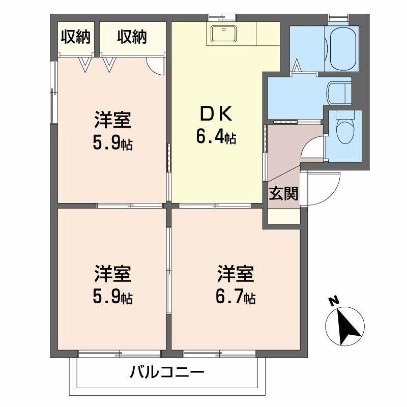 ヴィレッジ中陣 A棟(3DK/2階)の間取り写真