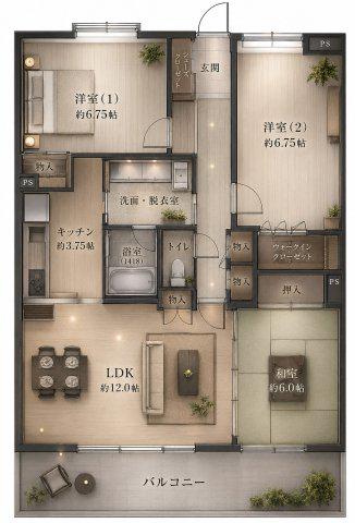 ポレスター医大前(2SLDK/13階)の間取り写真