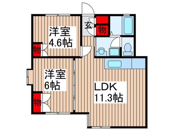 グリーンスポット(2LDK/1階)の間取り写真