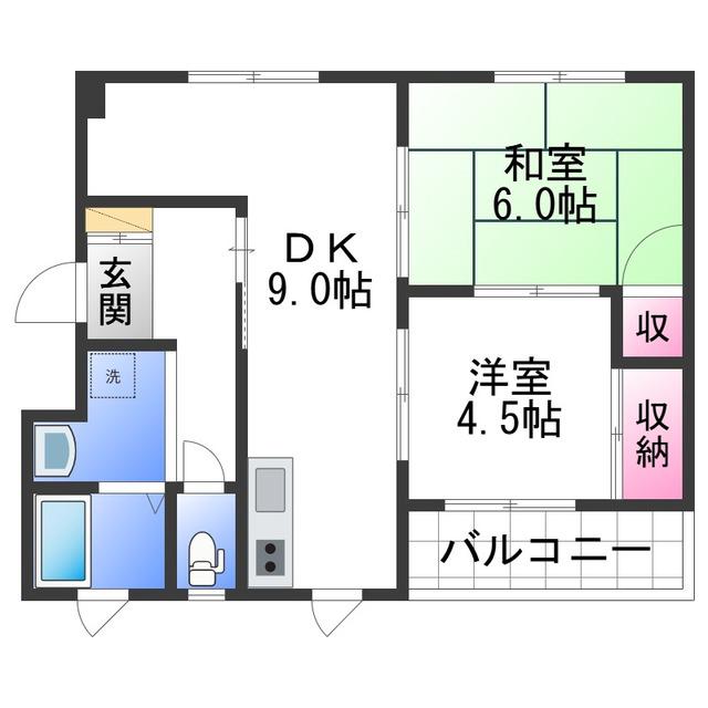 ハイツカクト(2DK/1階)の間取り写真