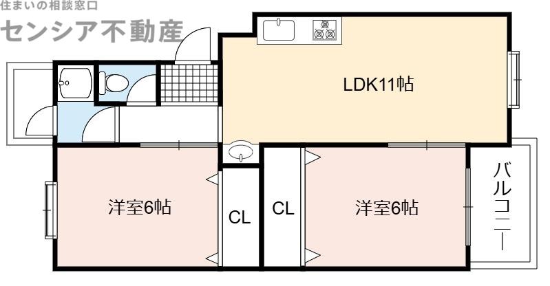 深江橋コーポE棟(2LDK/5階)の間取り写真