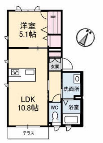 ピジョン・ユウミII(1LDK/1階)の間取り写真