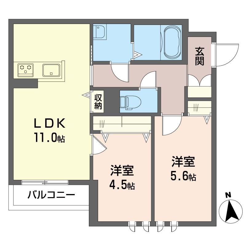 ボヌール(2LDK/1階)の間取り写真