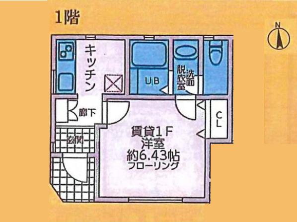 DENハウス(1K/1階)の間取り写真