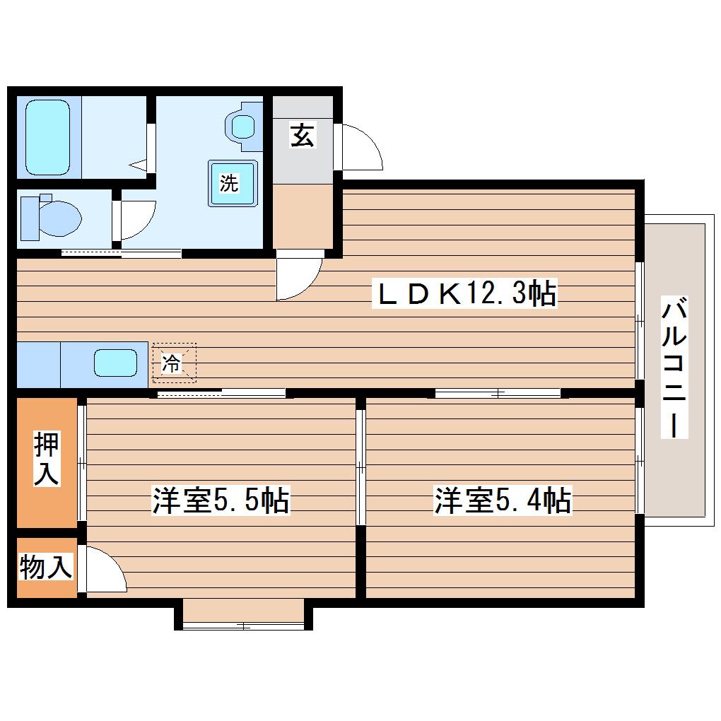 ヴァン・ヴェール(2LDK/2階)の間取り写真