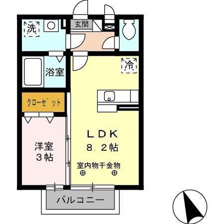 セジュール・ペルル(1LDK/2階)の間取り写真