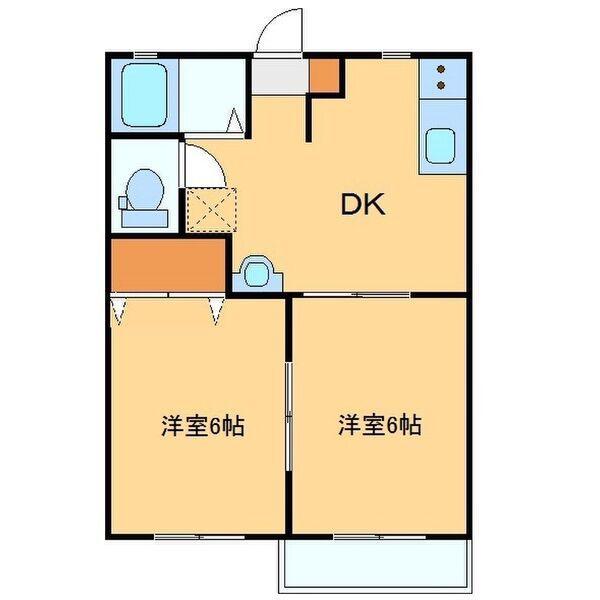 カロタあずさA(2DK/1階)の間取り写真