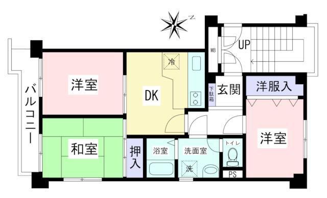 ライオンズマンション桜ヶ丘(2LDK/2階)の間取り写真