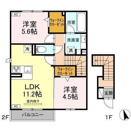 アンティエーヌ トシリア(2LDK/2階)の間取り写真