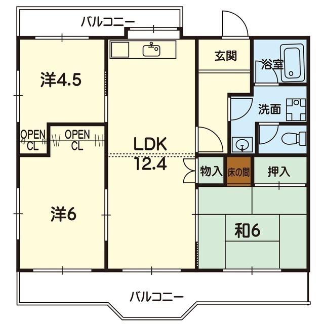 あさひマンション渡鹿(3LDK/2階)の間取り写真