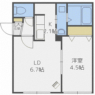 VIENTO美園(1LDK/4階)の間取り写真