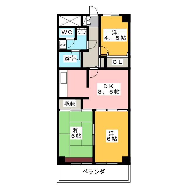 シャトー瀬戸原(3DK/3階)の間取り写真