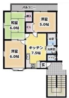 サンハイツ粟(3DK/2階)の間取り写真