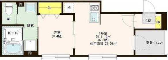 プルミエール白子町(1DK/3階)の間取り写真