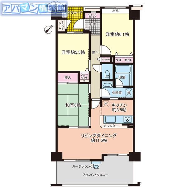 ダイアパレス青山彩都207(3LDK/2階)の間取り写真