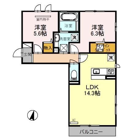 夢彩館III(2LDK/1階)の間取り写真