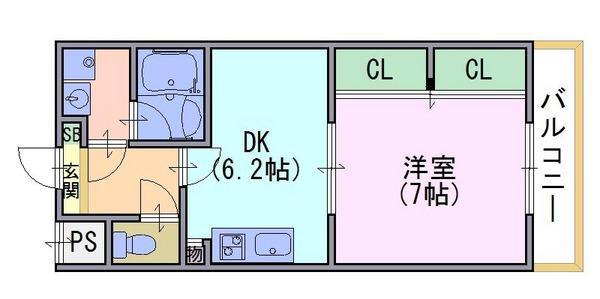 ULURU東向日(1DK/2階)の間取り写真