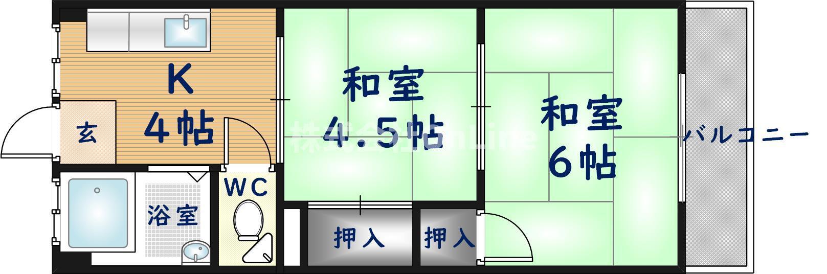 門野マンションA棟(2K/1階)の間取り写真