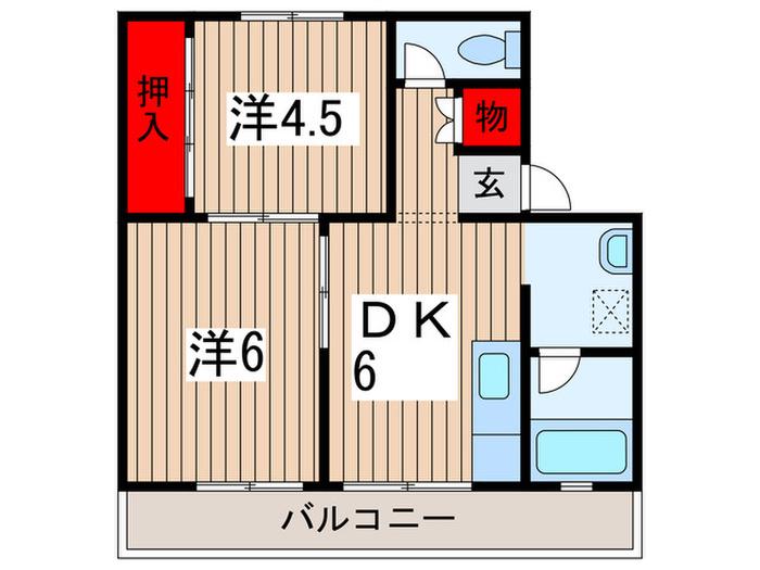 ビレッジハウス検見川3号棟(2DK/2階)の間取り写真