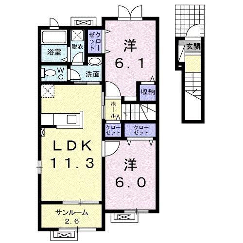 リュミエールII(2LDK/2階)の間取り写真
