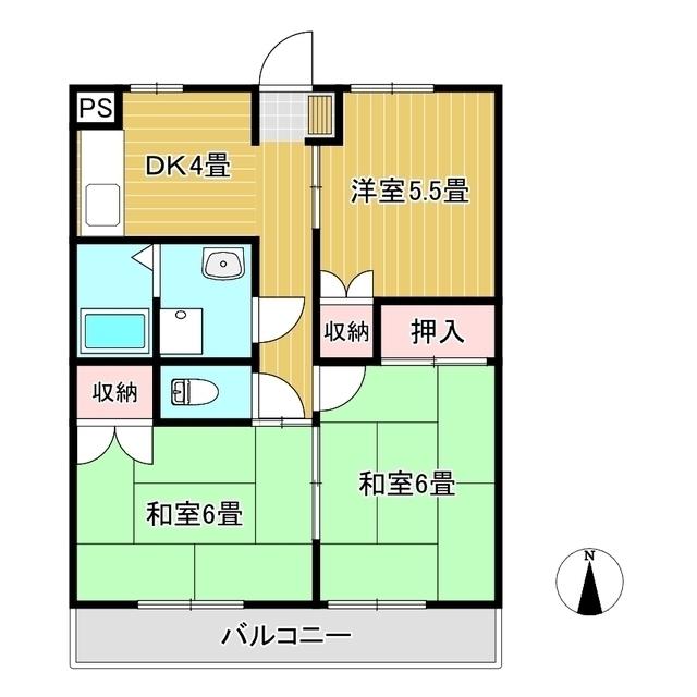ノースタウン東一宮(3DK/1階)の間取り写真