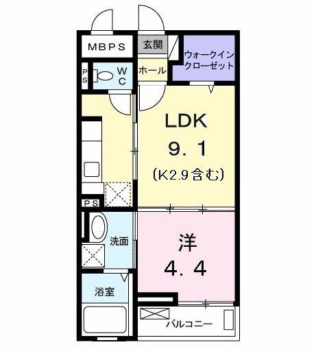 フラワー ヨネ(1LDK/2階)の間取り写真
