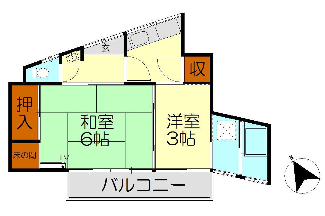 上畑佐々木アパートII(1SK/1階)の間取り写真