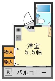 KOSMY岡山(ワンルーム/2階)の間取り写真
