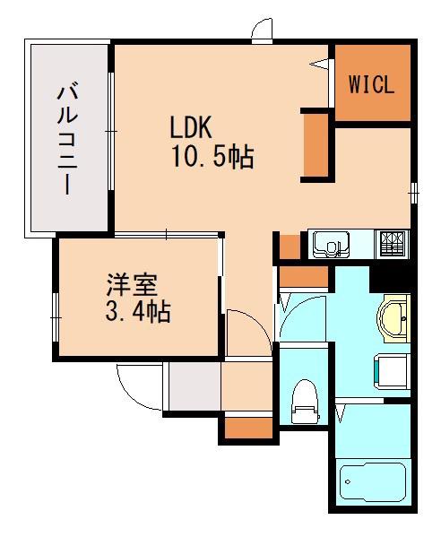 リバーサイド M I(1LDK/1階)の間取り写真