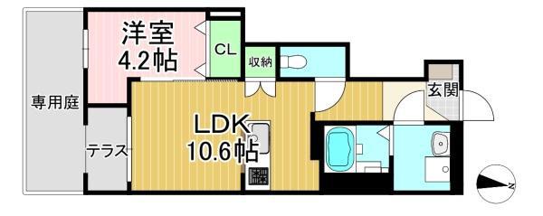 リュッカ友岡(1LDK/1階)の間取り写真