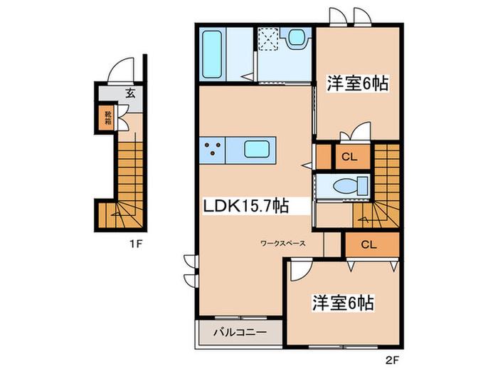 グランシャリオ(2LDK/2階)の間取り写真