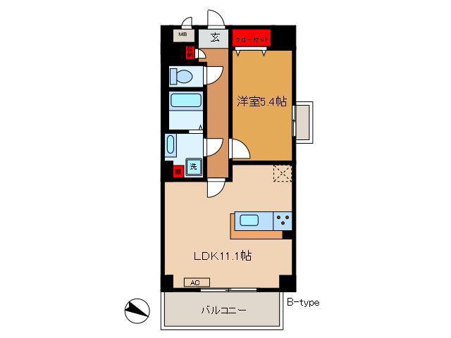 シーマハイツII(1LDK/4階)の間取り写真