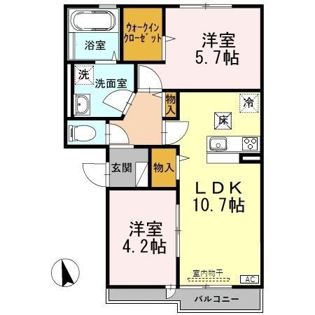 PICCOLO PINO島町A棟(2LDK/1階)の間取り写真