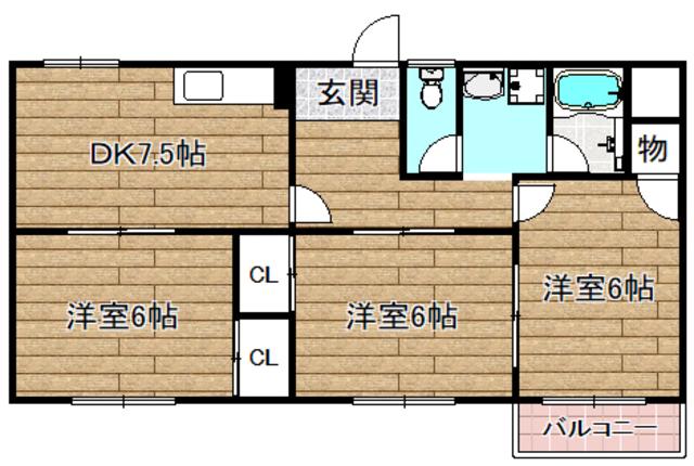 ESTグリーンハイツ高槻(3LDK/3階)の間取り写真