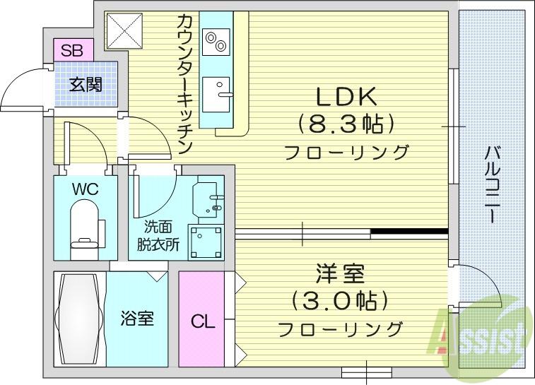 エクシリア泉中央(1LDK/3階)の間取り写真