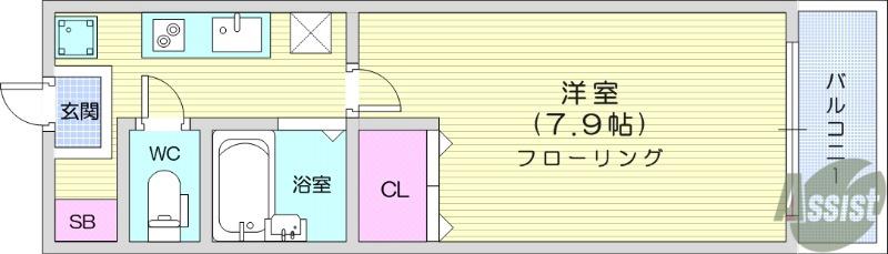 サンヴァーリオ小松島(1K/3階)の間取り写真