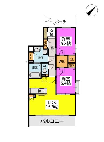 ブリエ ドミール(2LDK/3階)の間取り写真