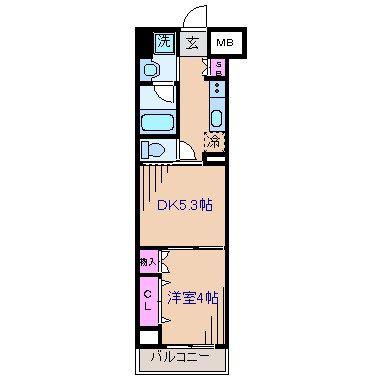 AXAS菊名LR(1DK/2階)の間取り写真