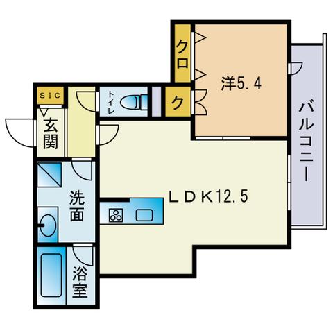 ヴィブレイン博多(1LDK/2階)の間取り写真