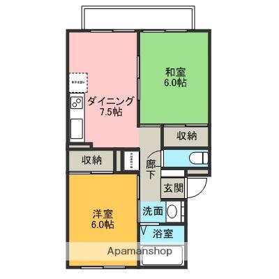 ハウゼスMT(2DK/1階)の間取り写真