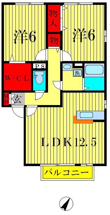 グランドソレーユ(2LDK/2階)の間取り写真
