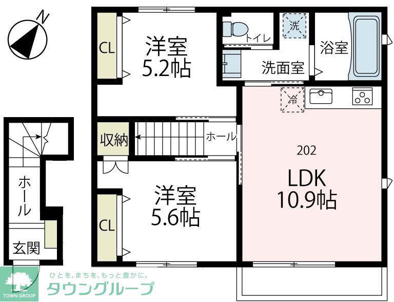 シー ウィンド 鵠沼(2LDK/2階)の間取り写真