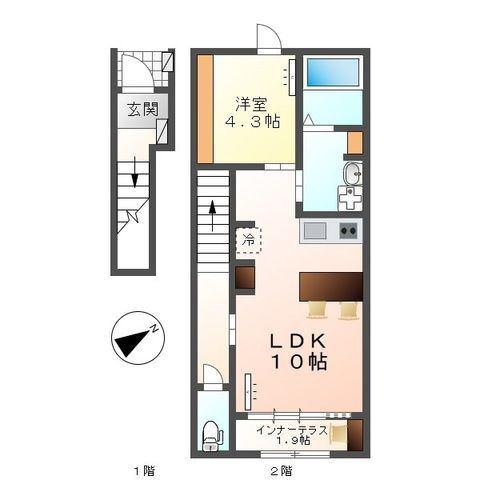 コーポ峯のハタ(1LDK/2階)の間取り写真