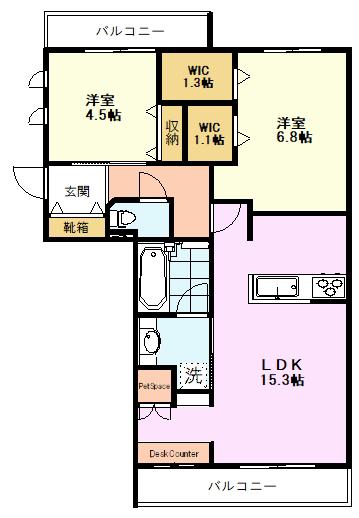 ポルトアンピエール(2LDK/2階)の間取り写真